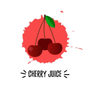 Kiraz suyu etiketi için renkli tasarım. Vektör illüstrasyonu