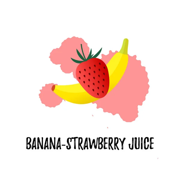 Colorful design for banana-strawberry juice label. Vector illust — 스톡 벡터