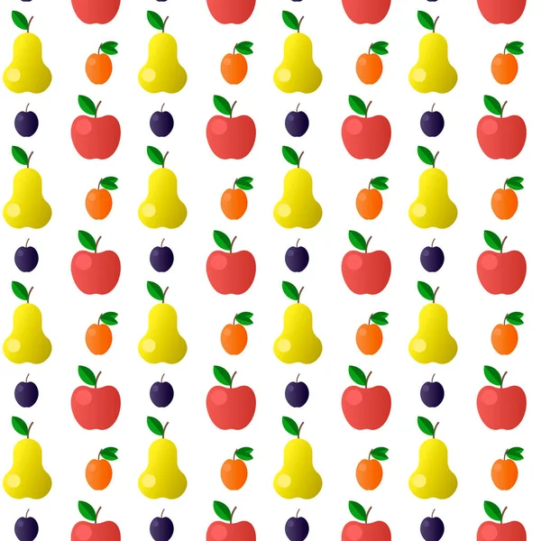 Colorful fruit seamless pattern with apples, pears, plums, apric — Stock Vector