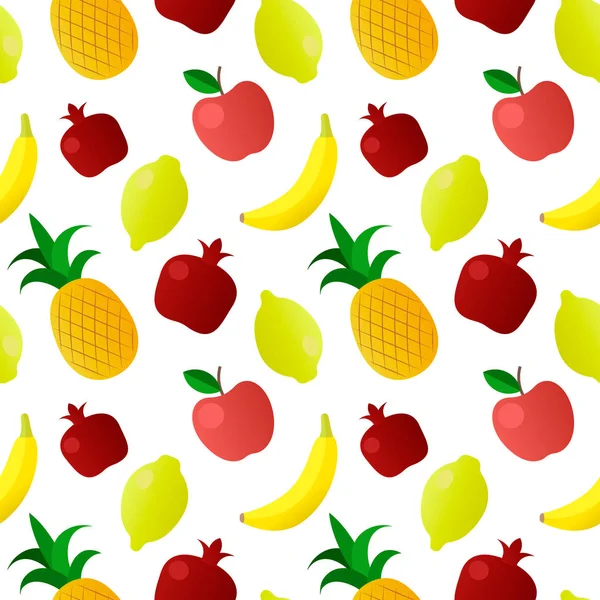 Colorful tropical fruit seamless pattern with pineapples, banana — Stock Vector