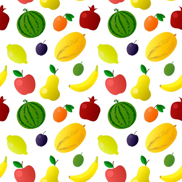 Colorful fruit seamless pattern with pineapples, bananas, apples — Stock Vector