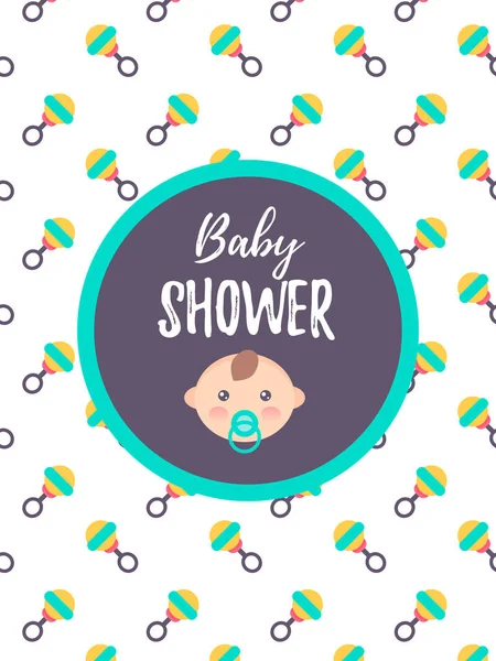 Tarjeta de ducha de bebé vertical con un lindo bebé niño . — Vector de stock