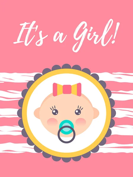 Vertical baby shower card with a cute baby girl. — Stockvector