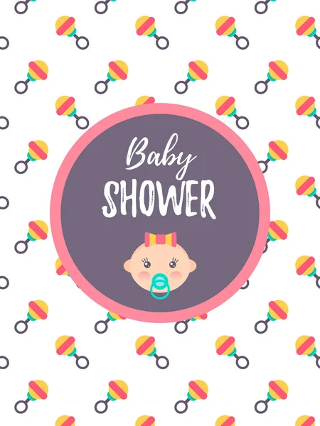 Tarjeta de ducha de bebé vertical con una linda niña . — Vector de stock