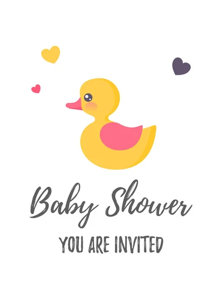 Invitación de ducha de bebé vertical con un lindo pato de juguete . — Vector de stock