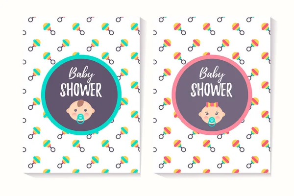 Conjunto de tarjetas de felicitación para niña y niño baby shower — Archivo Imágenes Vectoriales