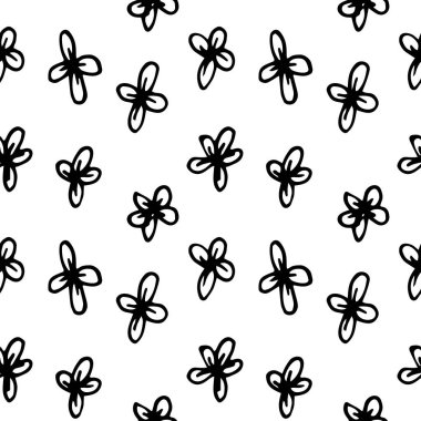 Elle çizilmiş çiçek desenli kusursuz desen. Beyaz üzerine izole edilmiş taslak biçiminde vektör illüstrasyonu