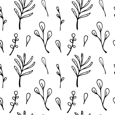 Elle çizilmiş çiçek desenli kusursuz desen. Beyaz üzerine izole edilmiş taslak biçiminde vektör illüstrasyonu