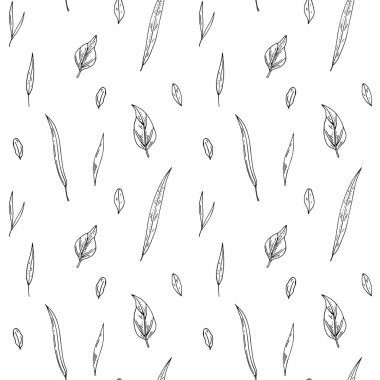 El yapımı yapraklar ve bitkisel dikişsiz desenler. Robot resim biçiminde vektör illüstrasyonu