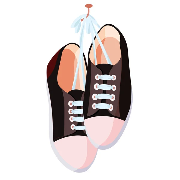 Black sneakers hang on a nail. Sports and casual universal shoes. Vector illustration on a white background. Isolate — Stock Vector