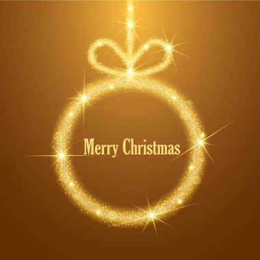 Parlak altın X-mas top kahverengi zemin'neşeli Noel kutlamaları için. Çizim Sparks.