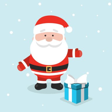 Noel Noel Baba ve mavi hediye kutusu ile Noel tebrik kartı