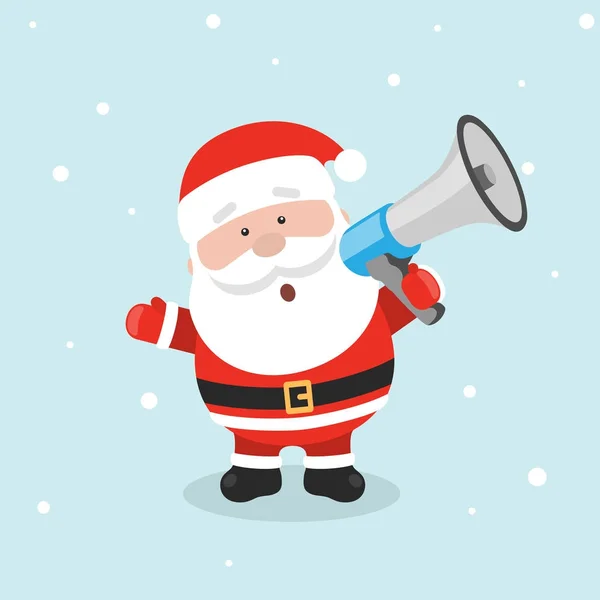 확성기와 산타 클로스입니다. 산타는 확성기에 질 호 한다. 크리스마스 판매. — 스톡 벡터