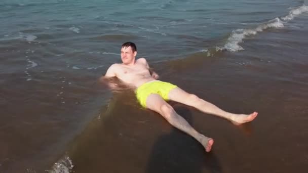Attractive Man Sea Having Fun Sea Water — Video