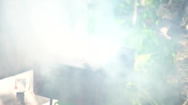 Zblízka Oheň Chargrilu Suché Tyčinky Doutnají Koncept Vaření Grilu — Stock video