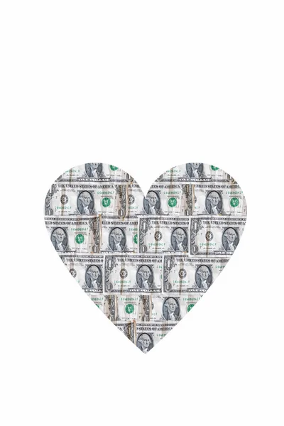 Dolardan Yapılmış Kalp Şekli Izole Aşk Para Kavramı — Stok fotoğraf
