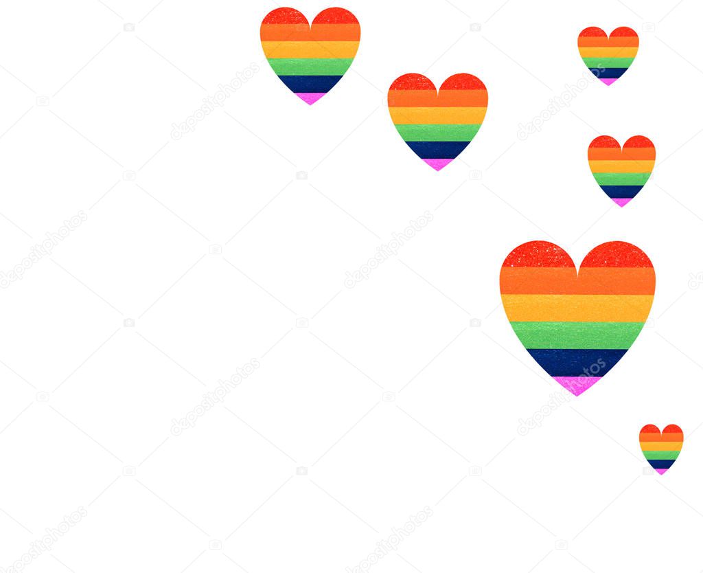 Seamless Pattern of Rainbow Heart Shape isolated on white background. Pride template
