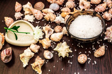 Arka plan soyut spa, deniz tuzu, çiçek