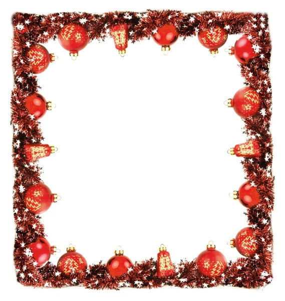 Winter frame grens achtergrond met rode ballen en garland — Stockfoto