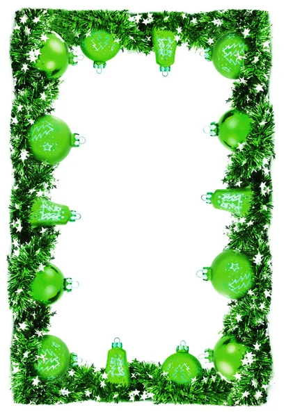 Winter verticale kaart, frame met groene ballen en garland — Stockfoto