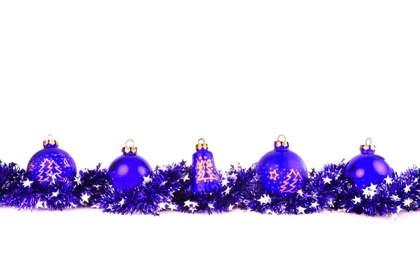 Christmas background with blue balls and garland — Stock Photo, Image