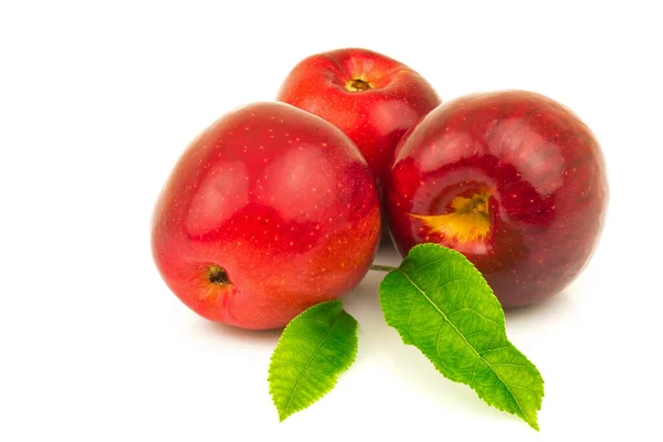 Червоне Яблуко Зеленим Листям Ізольоване Білому Фоні — стокове фото