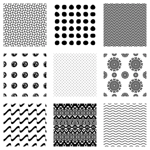 Vector set of nine seamless patterns — Stock Vector