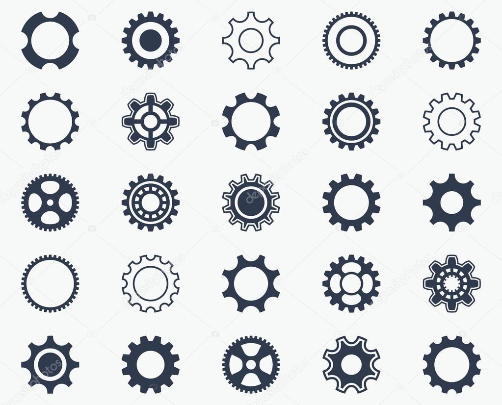 Collection of black gear wheel icons