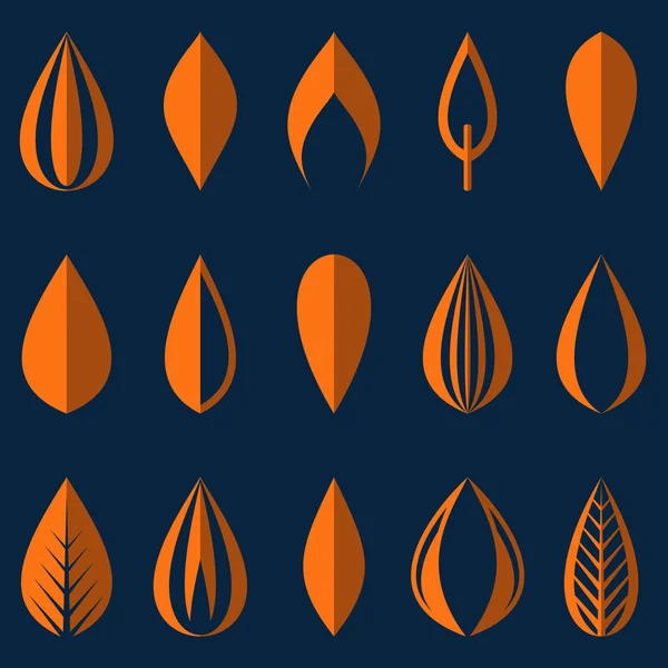 Verschiedene orangefarbene einfache Blätter isoliert — Stockvektor