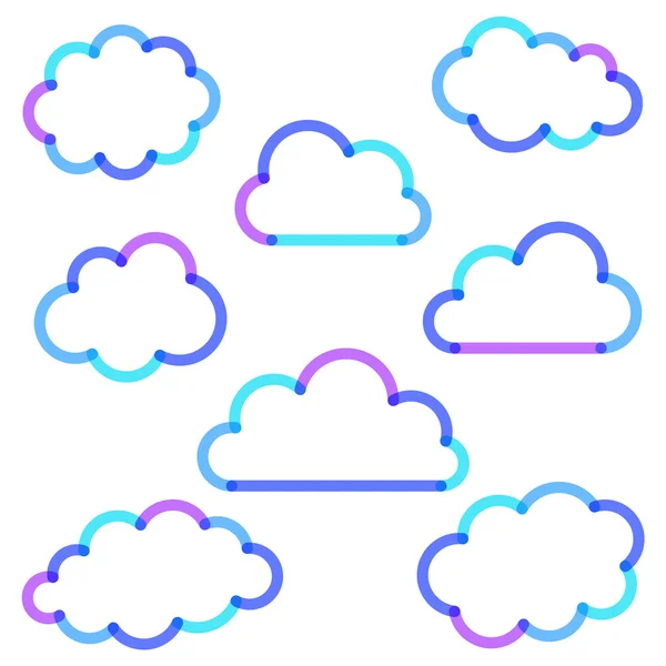 Colorful outline clouds collection isolated — Stock Vector