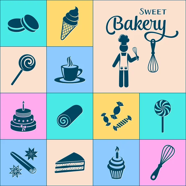 Bakkerij en snoep silhouet pictogrammen collectie — Stockvector