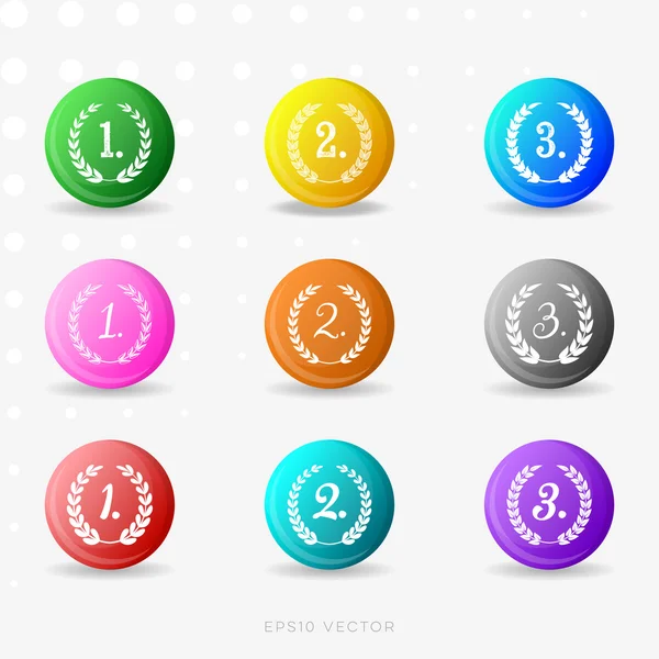 Vector round colorful medals with laurel wreaths — Stockový vektor