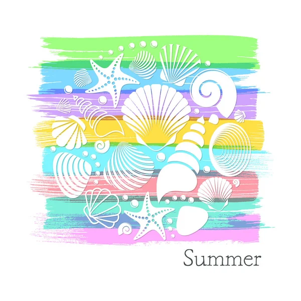 Tarjeta de verano con conchas blancas — Vector de stock