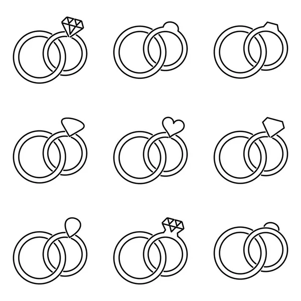 Black vector wedding rings icons collection — Stock Vector