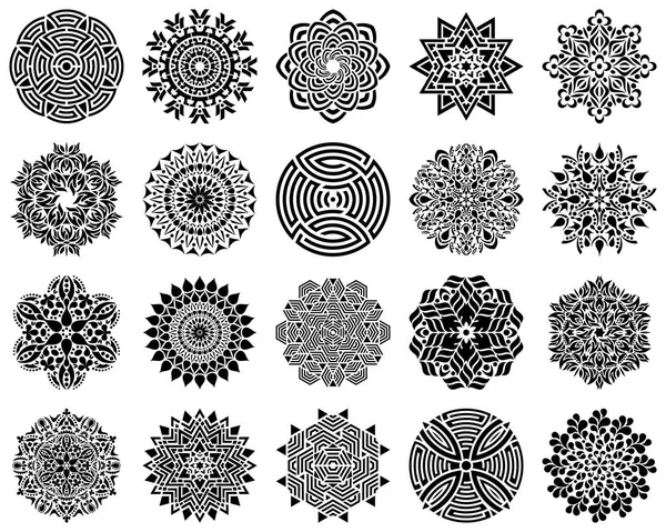 Siyah geometrik yuvarlak soyut mandala koleksiyonu — Stok Vektör