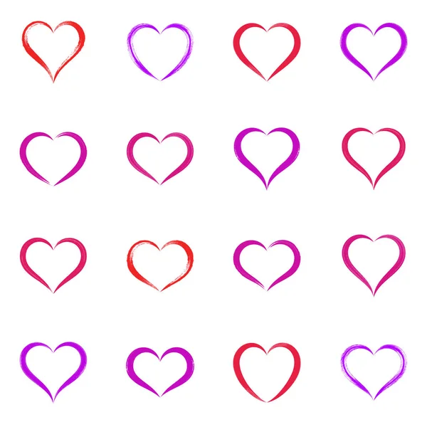 Varios iconos dibujados a mano corazón — Vector de stock