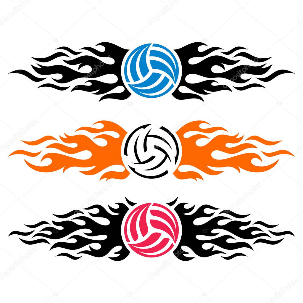 Volleyball ball flaming vector logo template collection