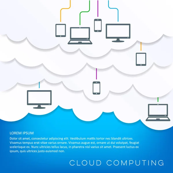 Cloud computing concept with connected devices — Stock Vector