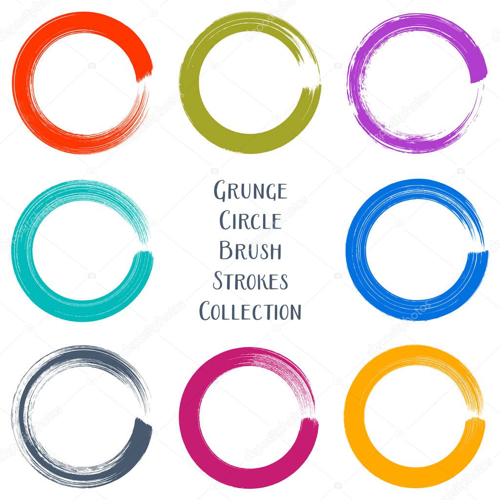 Colorful vector grunge circle brush strokes collection isolated