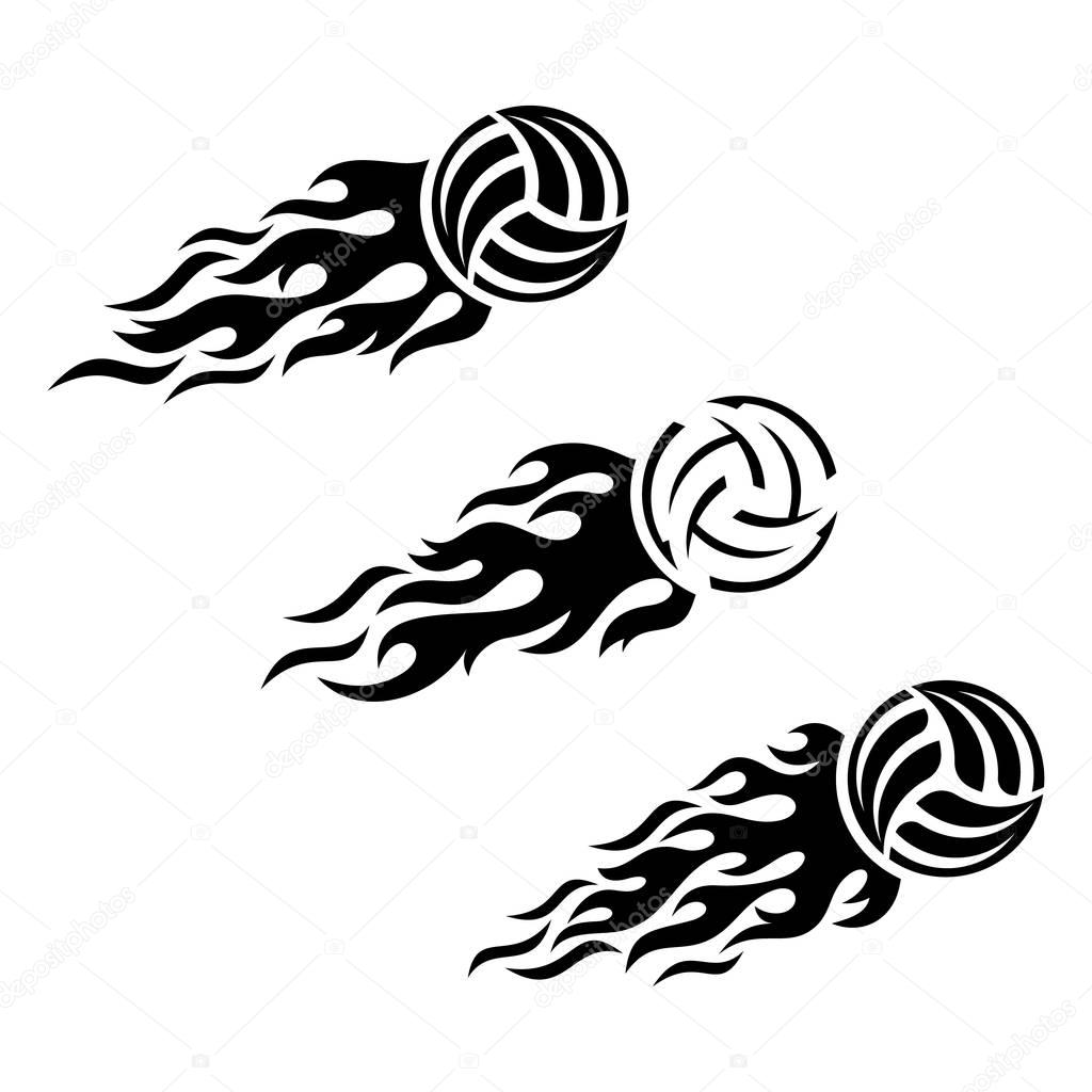 Volleyball ball flaming vector logo design template set