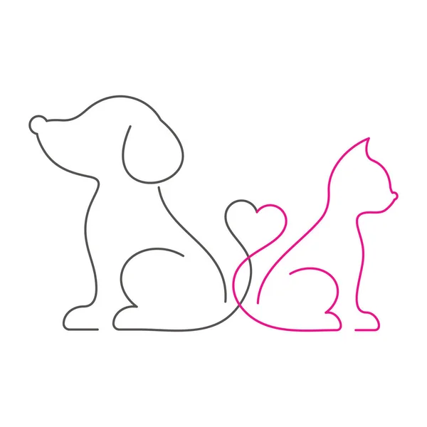 Precioso gato y perro delgada línea iconos — Vector de stock