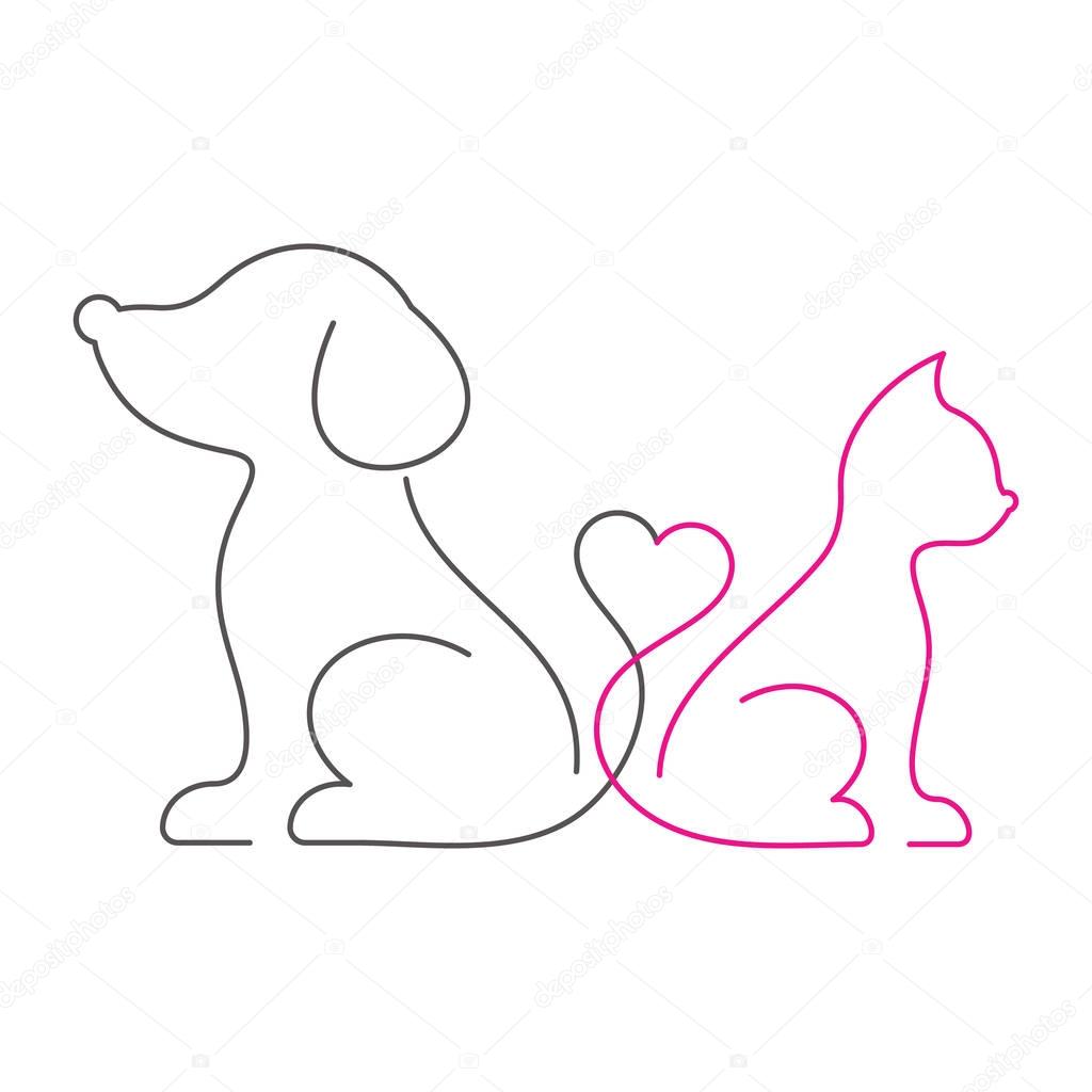 Lovely vector cat and dog thin line icons
