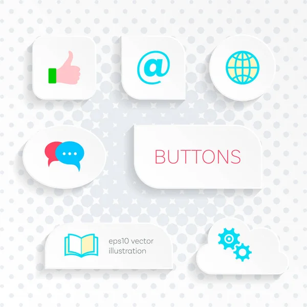 Vector botones web blancos con iconos simples — Vector de stock