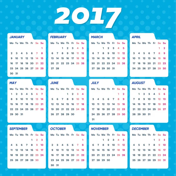 Vetor azul 2017 calendário — Vetor de Stock