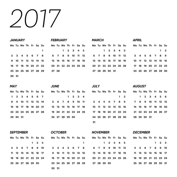 Minimalistischer Vektor 2017 Kalender — Stockvektor