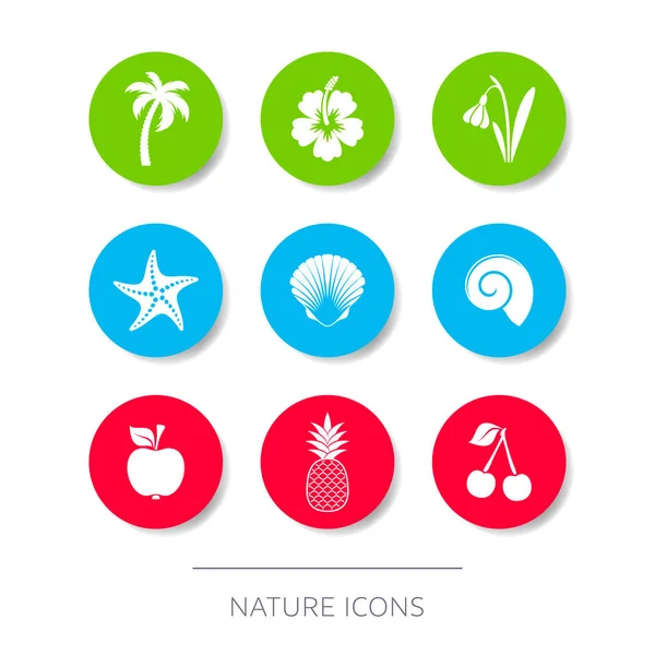 白い自然アイコン コレクション ボタン — ストックベクタ