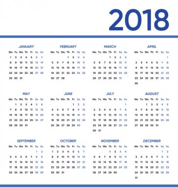 Minimalist vektör 2018 takvim