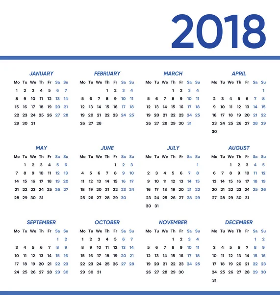 Minimalista vector 2018 calendario — Vector de stock
