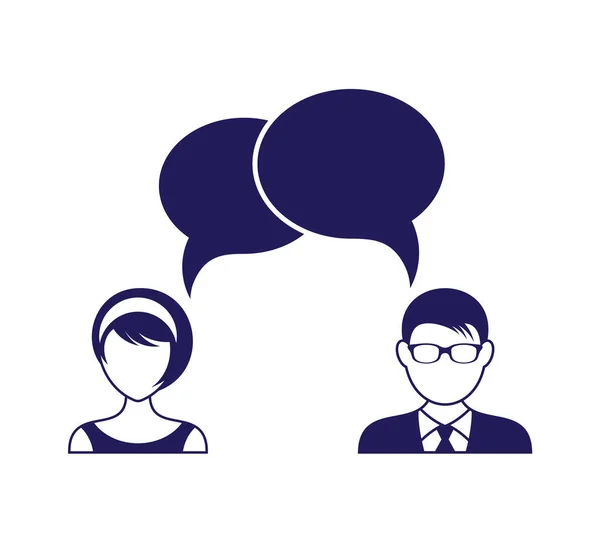 Homem e mulher com diálogo fala bolhas — Vetor de Stock