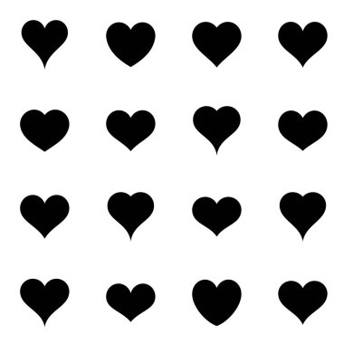 Basit siyah vektör kalp simgeler